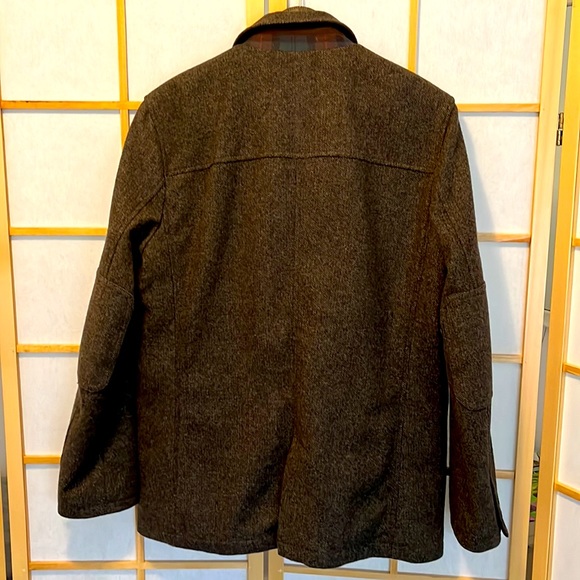 Cole Haan Car Coat Dark Brown Herringbone, Lambskin Trim - Picture 8 of 14